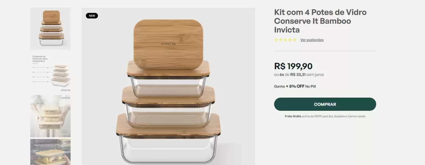 Catálogo Invicta em Niterói | Kit com 4 Potes de Vidro Conserve It Bamboo Invicta | 2025-08-08T00:00:00.000Z - 2025-09-08T00:00:00.000Z