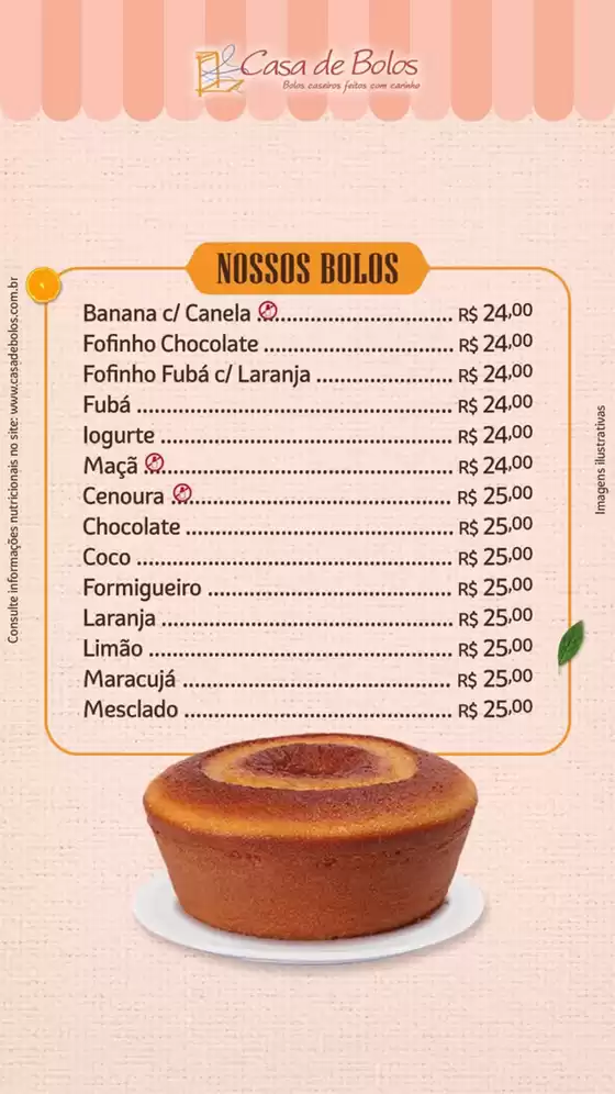 Cardápio Casa de Bolos