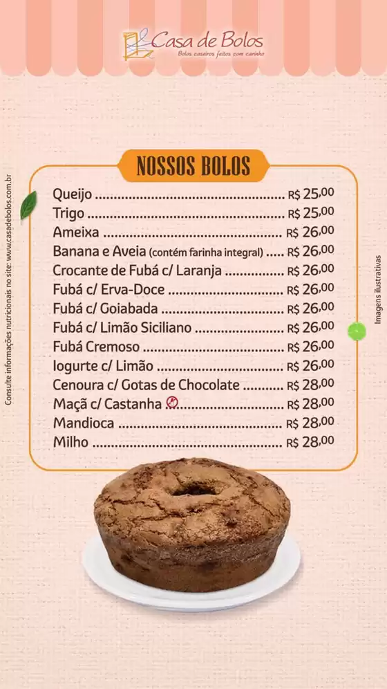 Cardápio Casa de Bolos