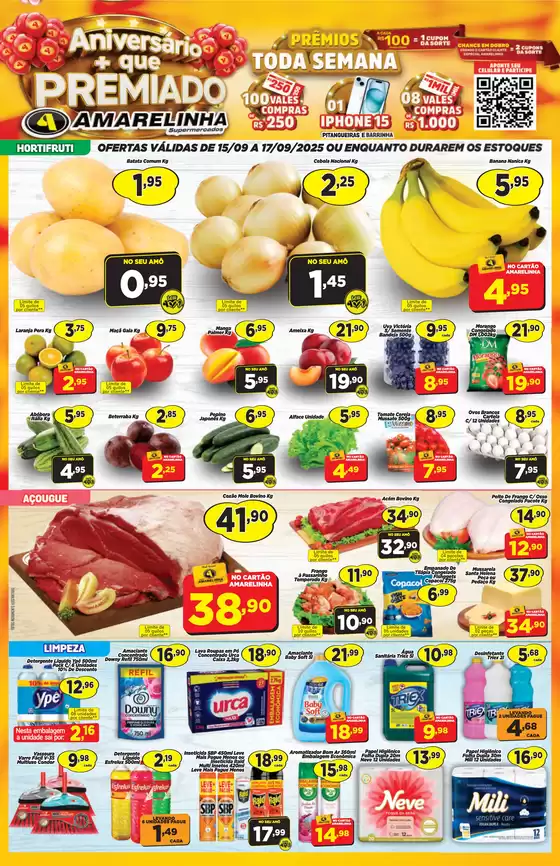 Catálogo Amarelinha Supermercados em Foz do Iguaçu | Aniversàrio Que Premiado | 2025-09-15T00:00:00.000Z - 2025-09-17T00:00:00.000Z