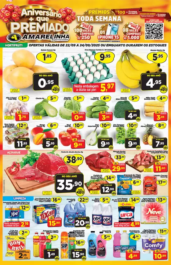 Catálogo Amarelinha Supermercados em Ouroeste | Aniversàrio Que Premiado | 2025-09-22T00:00:00.000Z - 2025-09-24T00:00:00.000Z