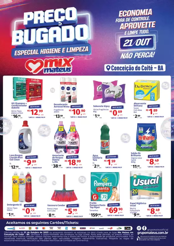 Catálogo Supermercados Mateus em Diadema | Preço Bugado - Higiene e Limpeza | 2025-10-21T00:00:00.000Z - 2025-10-21T00:00:00.000Z