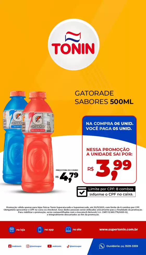 Catálogo Tonin Superatacado em Sabará | Oferta Gatorade | 2025-11-03T00:00:00.000Z - 2025-11-30T00:00:00.000Z