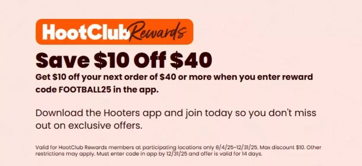 Catálogo Hooters em Natal | HootClub Rewards | 2025-11-14T00:00:00.000Z - 2025-11-30T00:00:00.000Z