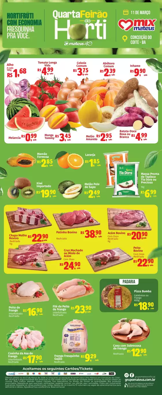 Catálogo Supermercados Mateus em Conselheiro Lafaiete | Quarta do Hortifruti | 2026-03-11T00:00:00.000Z - 2026-03-11T00:00:00.000Z