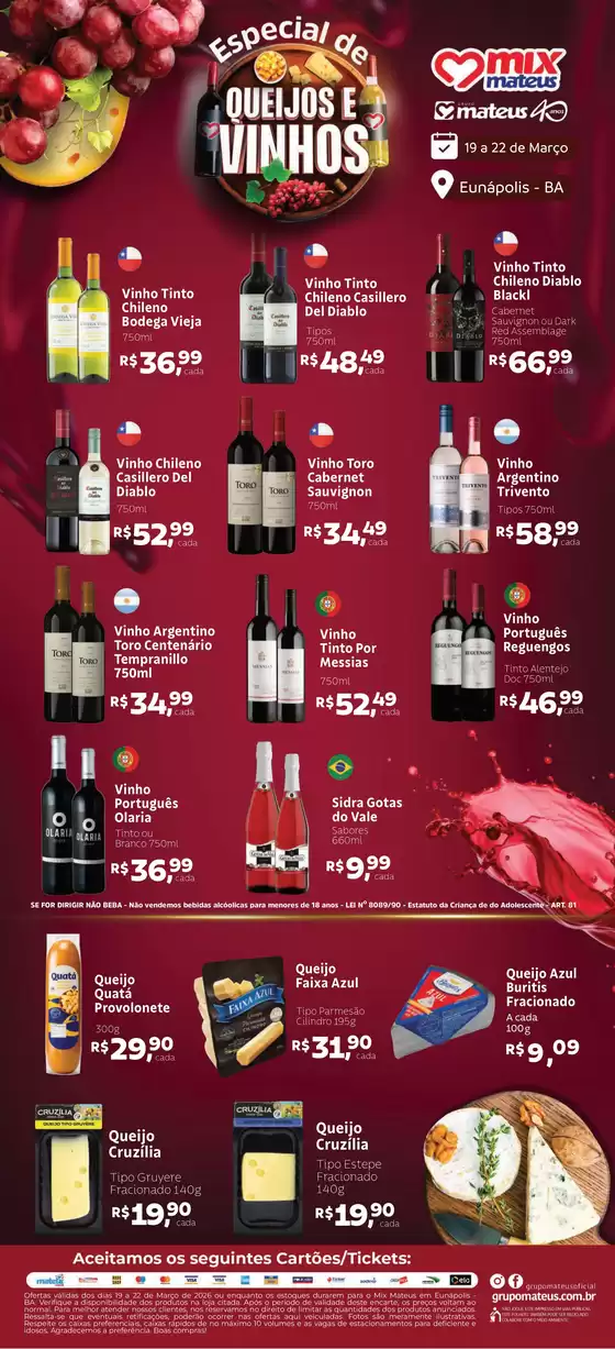 Catálogo Supermercados Mateus em Mogi das Cruzes | Queijo e Vinhos | 2026-03-19T00:00:00.000Z - 2026-03-22T00:00:00.000Z