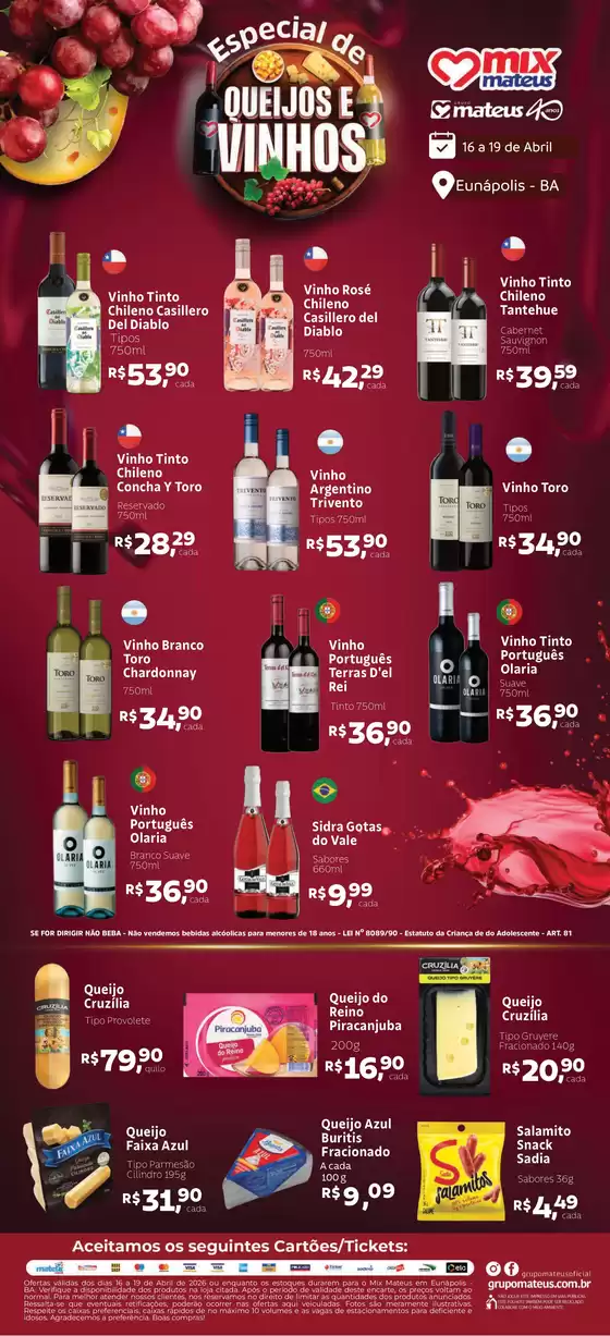 Catálogo Supermercados Mateus | Queijos e Vinhos | 2026-04-16T00:00:00.000Z - 2026-04-19T00:00:00.000Z