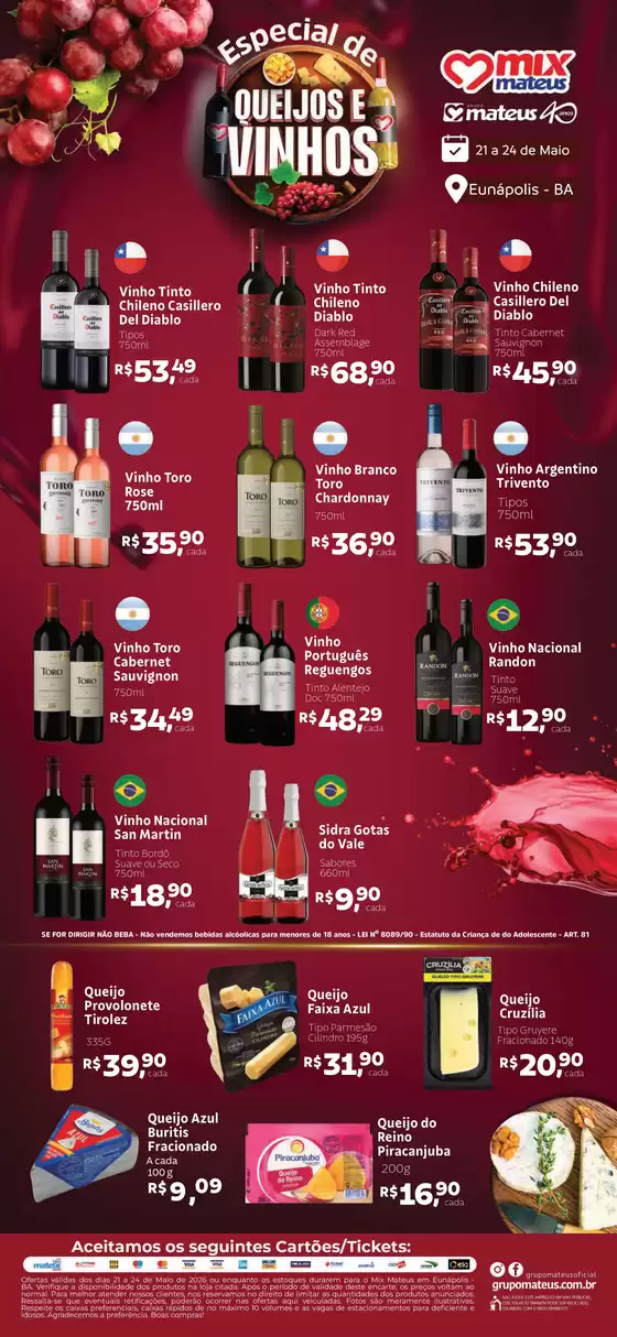 Catálogo Supermercados Mateus | Queijos e Vinhos | 2026-05-21T00:00:00.000Z - 2026-05-24T00:00:00.000Z