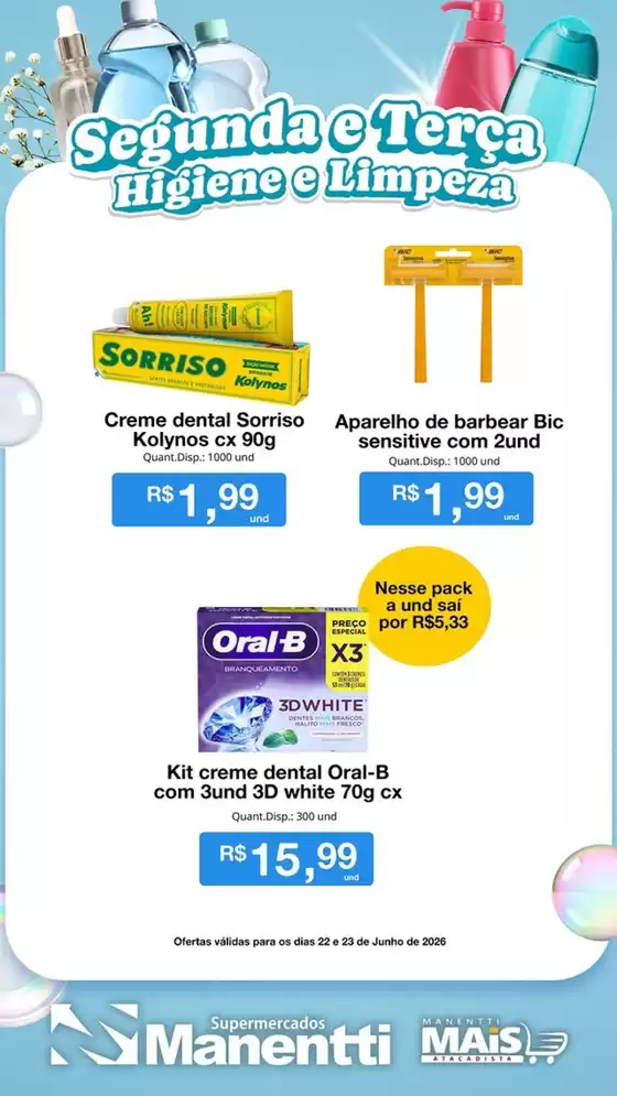 Catálogo Supermercados Manentti em Guarantã do Norte | Segunda e Terca Higiene e Limpeza | 2026-06-22T00:00:00.000Z - 2026-06-23T00:00:00.000Z