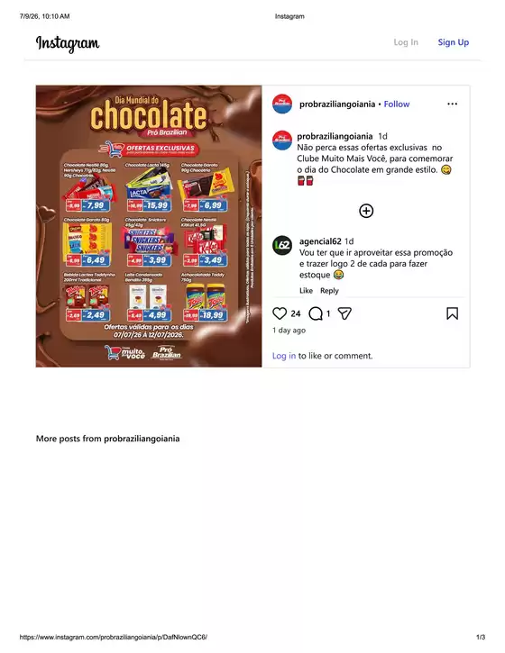 Catálogo Supermercados Pró Brazilian | Dia Mundial do Chocolate | 2026-07-09T00:00:00.000Z - 2026-07-12T00:00:00.000Z