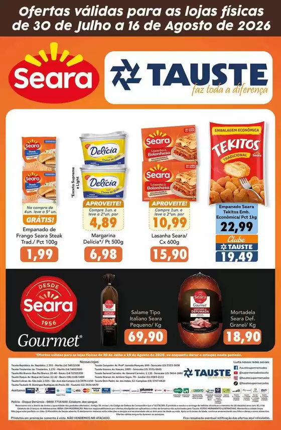 Catálogo Supermercados Tauste | Ofertas Tauste Especial Seara | 2026-07-30T00:00:00.000Z - 2026-08-16T00:00:00.000Z