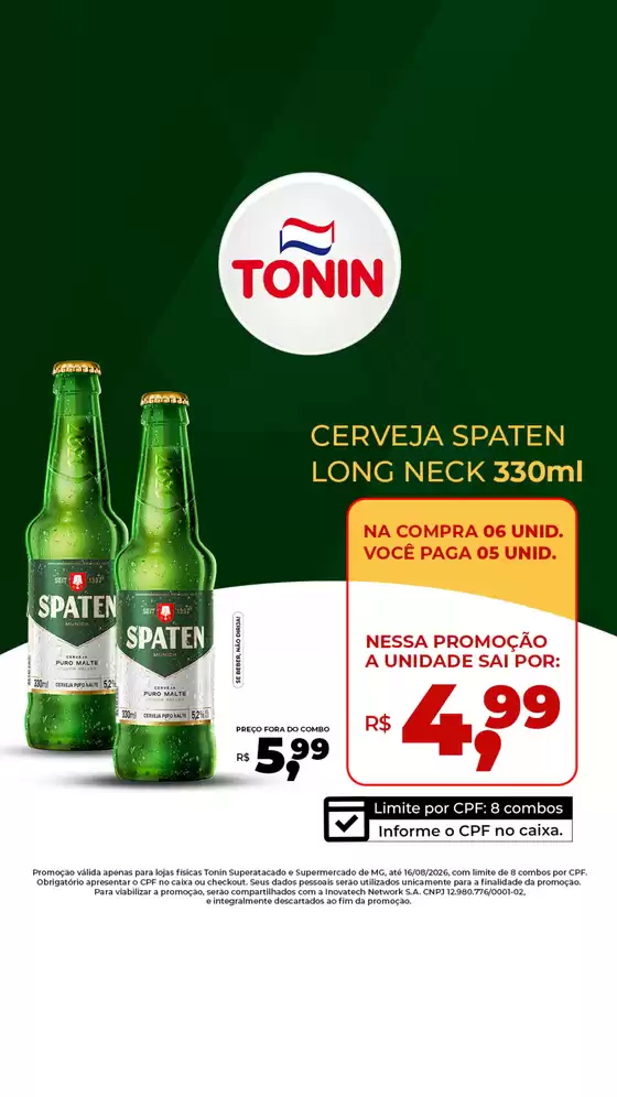 Catálogo Tonin Superatacado | Spaten 330ml ln atC3A9 16.08 | 2026-08-13T00:00:00.000Z - 2026-08-16T00:00:00.000Z