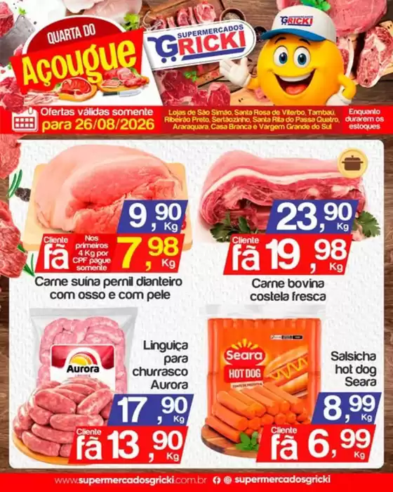Catálogo Supermercados Gricki | QUARTA DO AÇOUGUE É NO GRICKI! | 2026-08-26T00:00:00.000Z - 2026-08-26T00:00:00.000Z