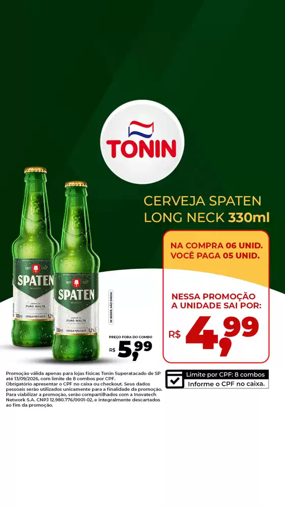 Catálogo Tonin Superatacado em Catanduva | SP Spaten Stories | 2026-09-04T00:00:00.000Z - 2026-09-13T00:00:00.000Z