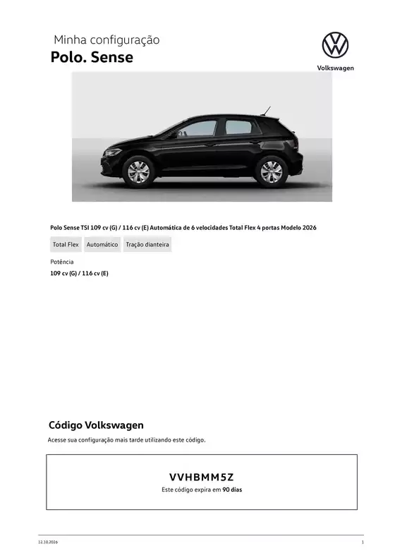 Catálogo Volkswagen | Polo. Sense | 2026-10-12T00:00:00.000Z - 2026-12-31T00:00:00.000Z